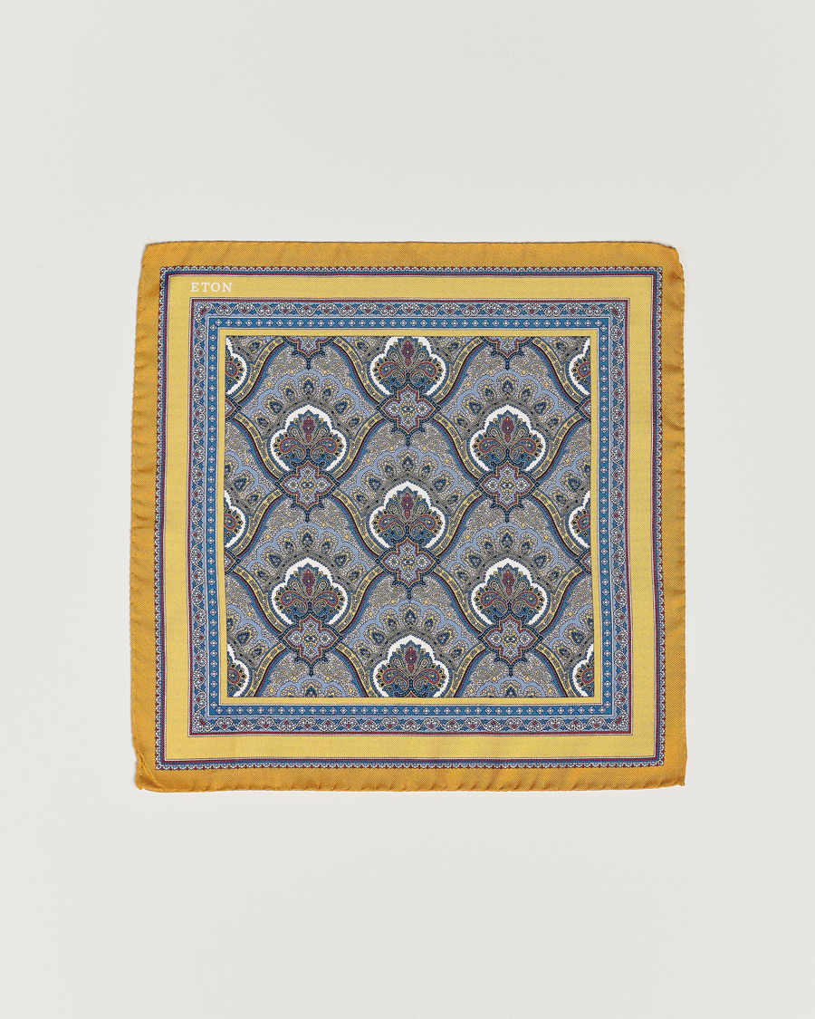 Hombres | Pañuelos de bolsillo | Eton | Silk Paisley Print Pocket Square Yellow
