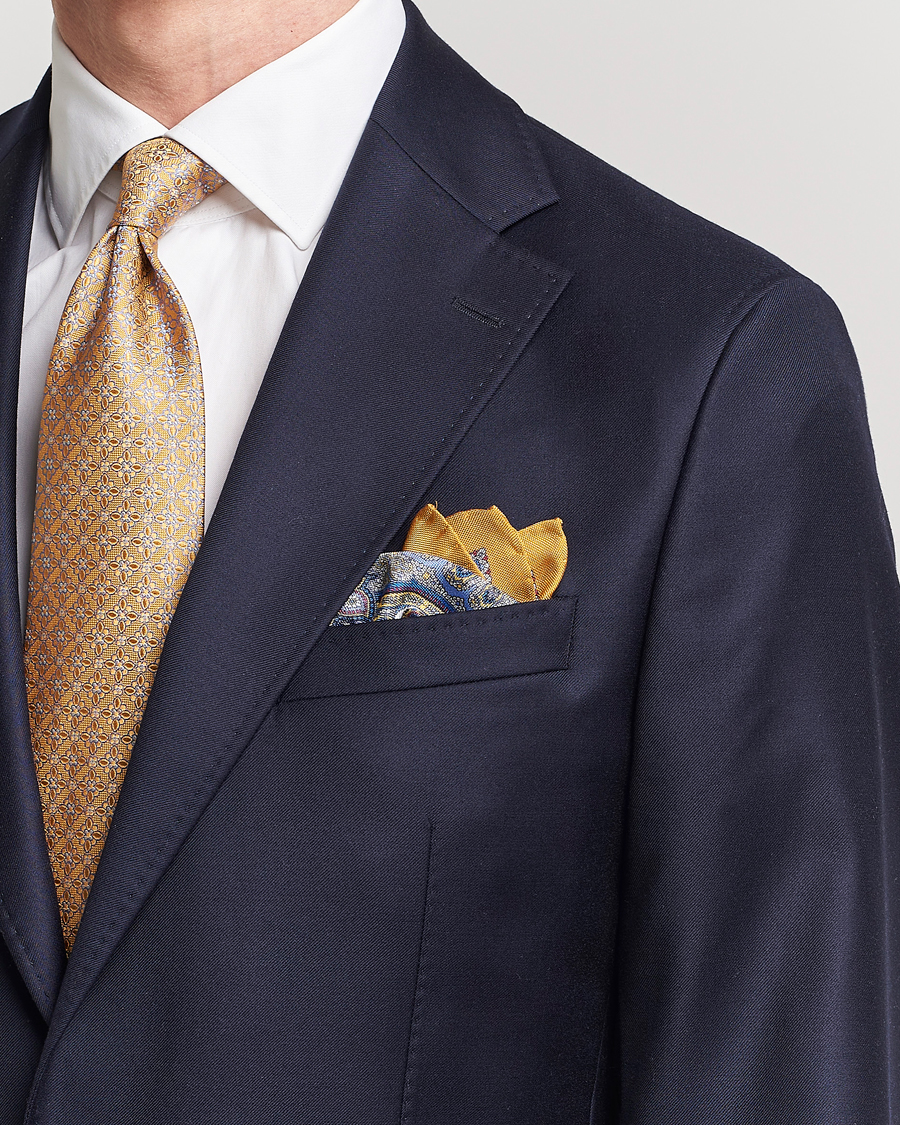 Hombres | Pañuelos de bolsillo | Eton | Silk Paisley Print Pocket Square Yellow