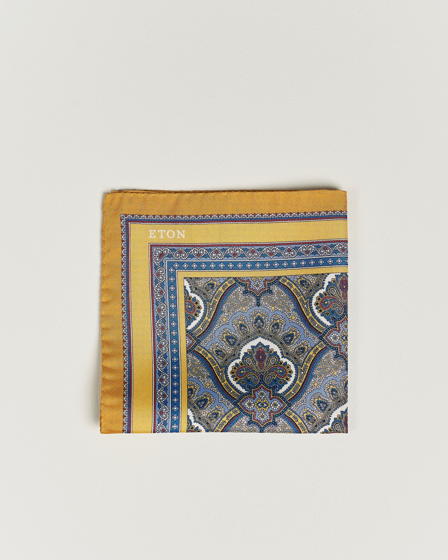 Hombres | Pañuelos de bolsillo | Eton | Silk Paisley Print Pocket Square Yellow