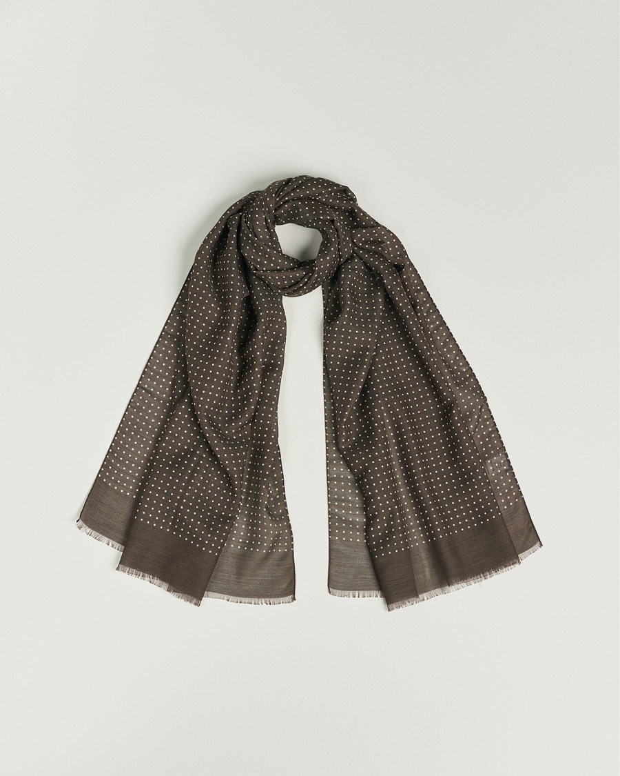 Hombres | Eton Silk Wool Polka Dot Scarf Brown | Eton | Silk Wool Polka Dot Scarf Brown
