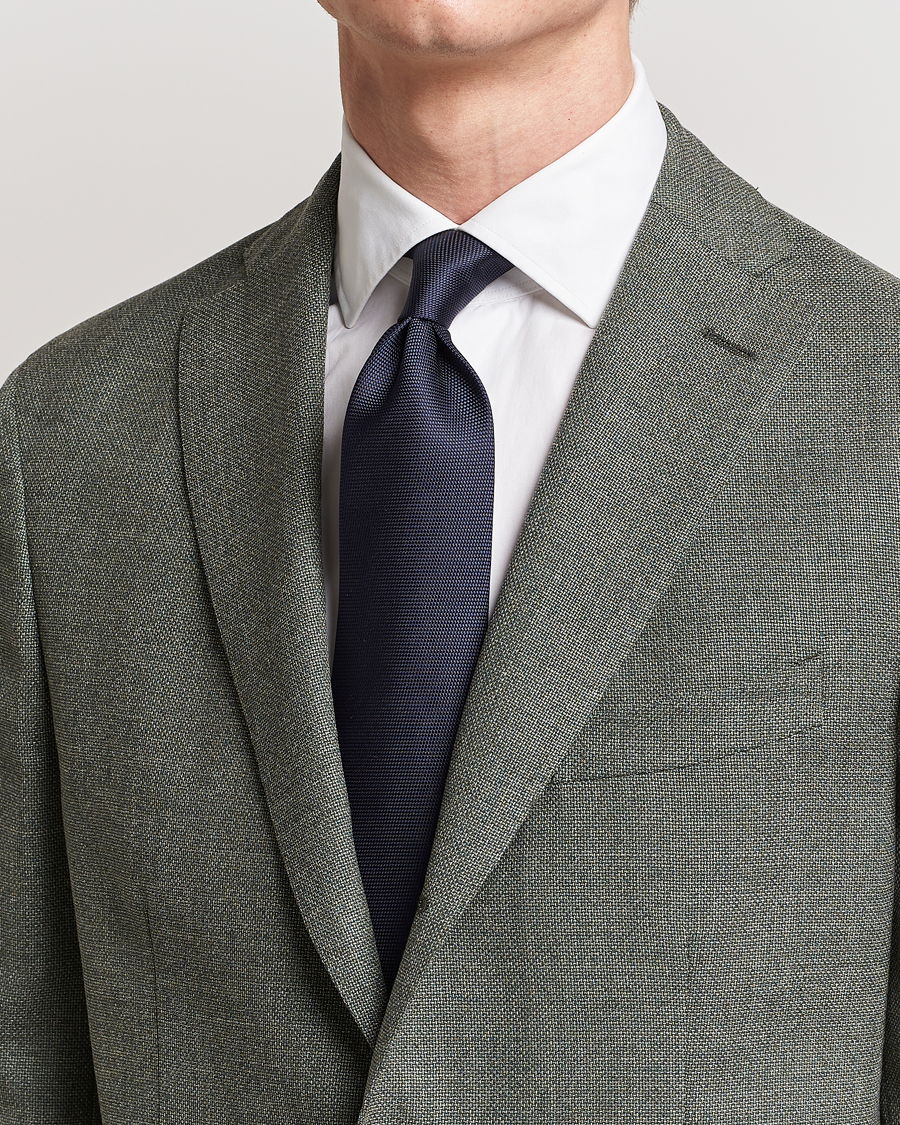 Hombres | Corbatas | Eton | Silk Basket Weave Tie Navy