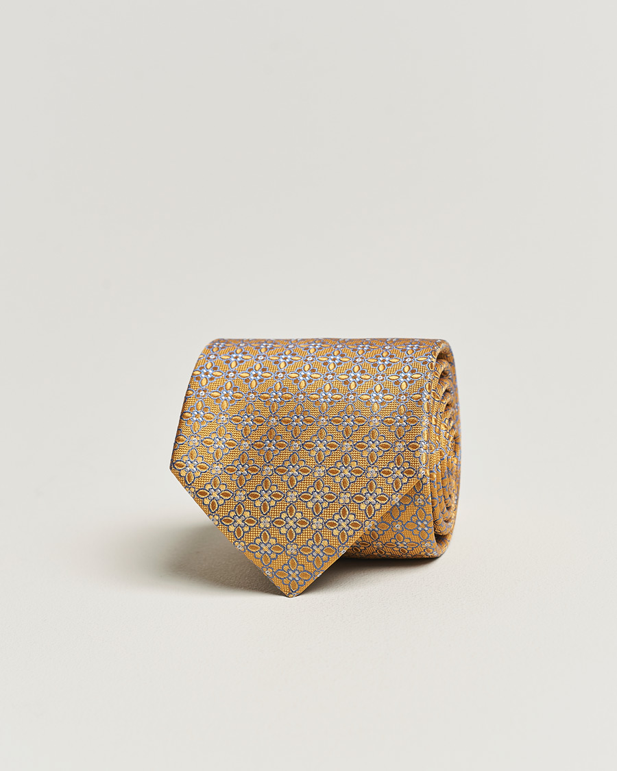 Hombres | Eton Silk Printed Flower Tie Yellow | Eton | Silk Printed Flower Tie Yellow