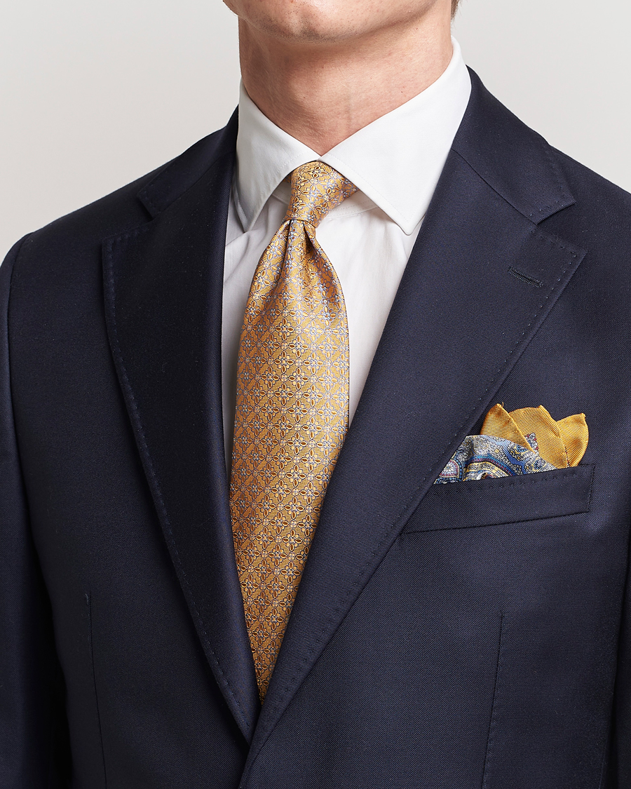 Hombres | Eton Silk Printed Flower Tie Yellow | Eton | Silk Printed Flower Tie Yellow