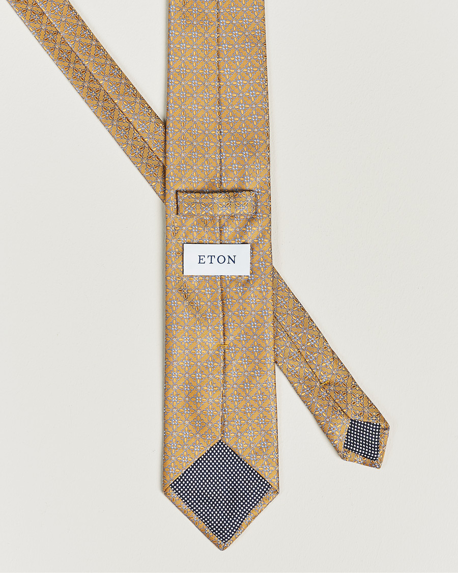 Hombres | Eton Silk Printed Flower Tie Yellow | Eton | Silk Printed Flower Tie Yellow