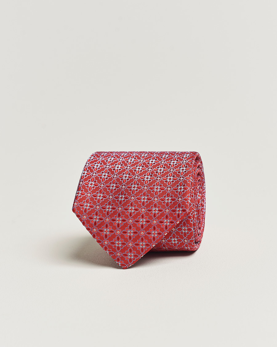 Hombres | Eton Silk Printed Flower Tie Red | Eton | Silk Printed Flower Tie Red