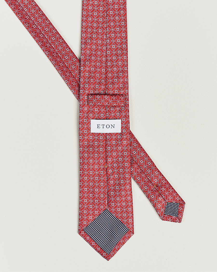 Hombres | Eton Silk Printed Flower Tie Red | Eton | Silk Printed Flower Tie Red