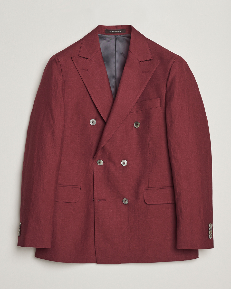 Hombres | Blazers | Oscar Jacobson | Farris Double Breasted Linen Blazer Moon Red