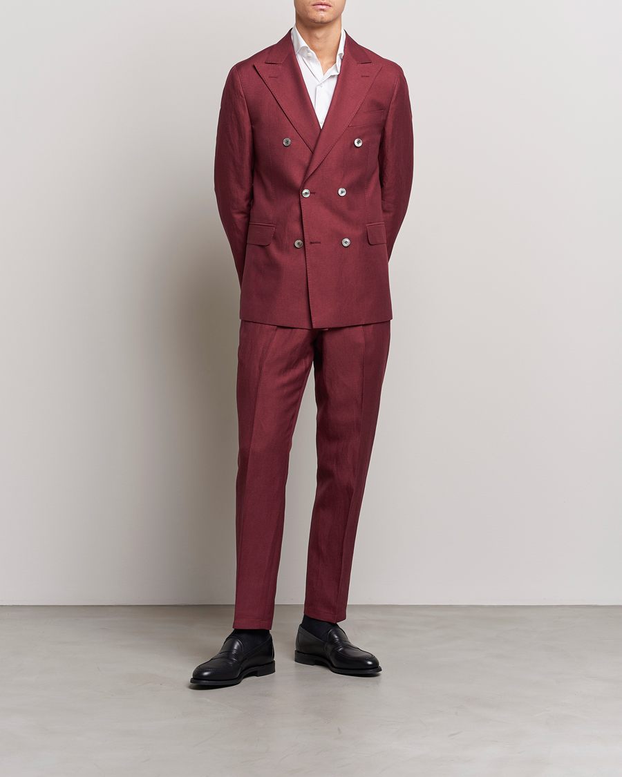 Hombres | Blazers | Oscar Jacobson | Farris Double Breasted Linen Blazer Moon Red