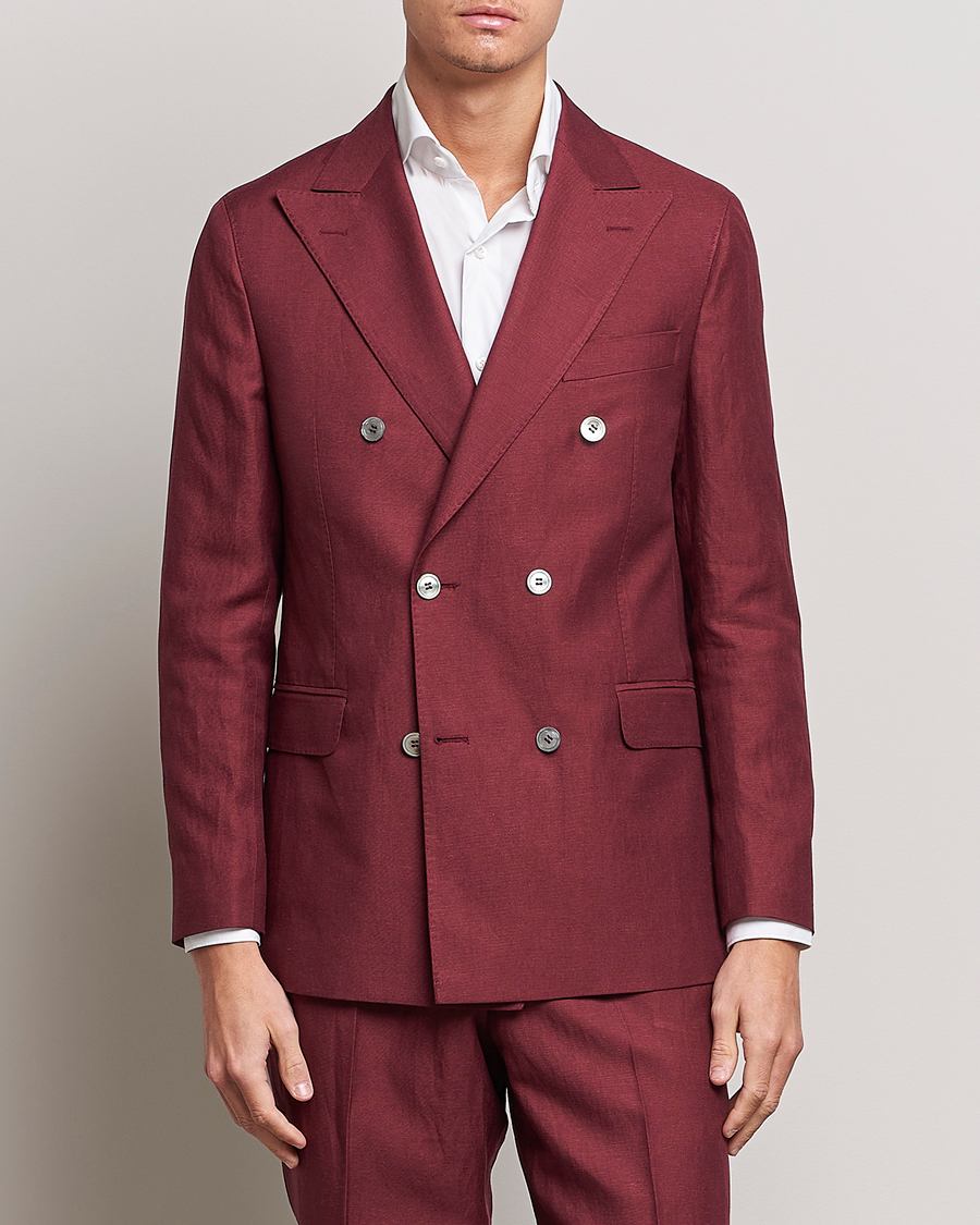 Hombres | Blazers | Oscar Jacobson | Farris Double Breasted Linen Blazer Moon Red