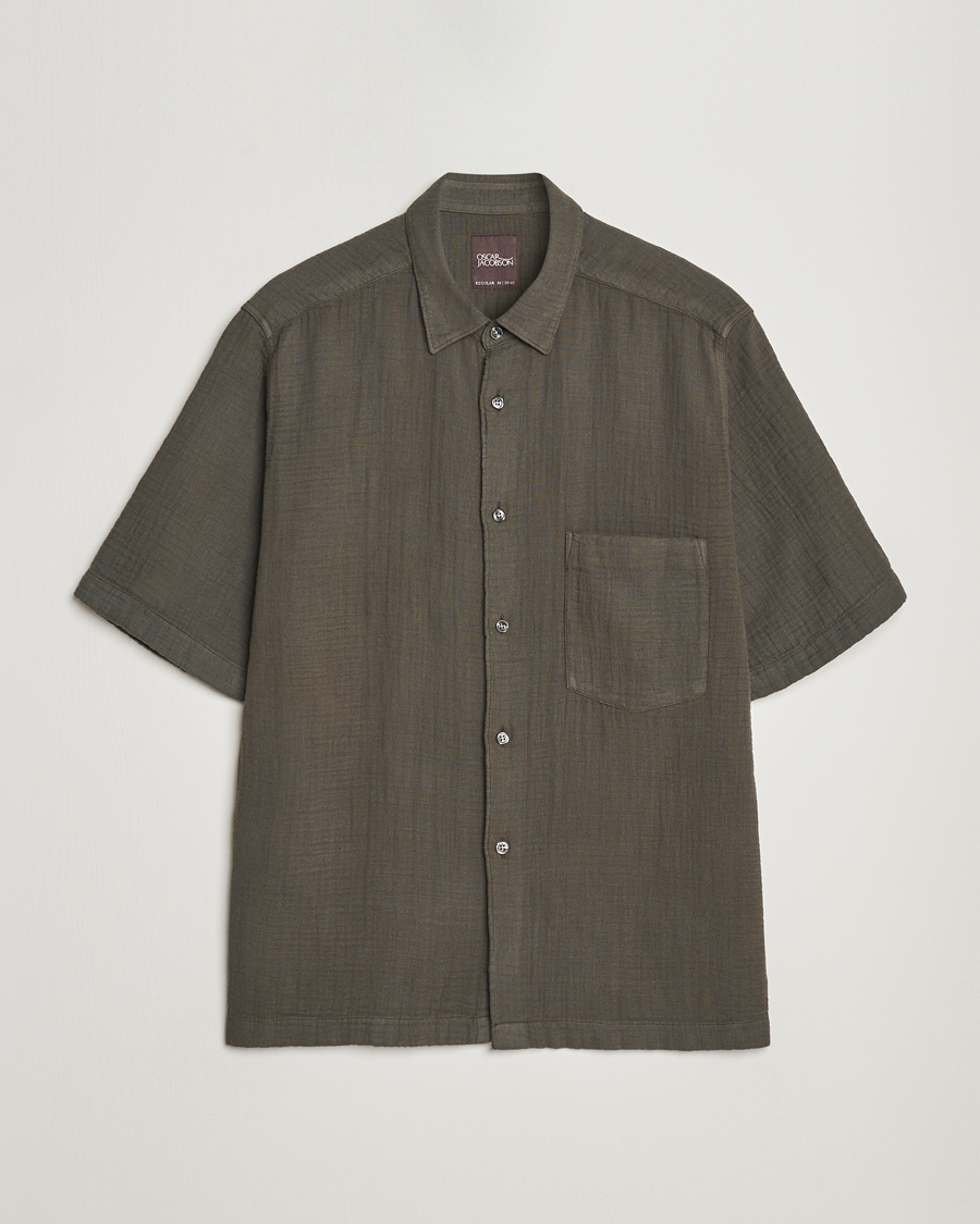 Hombres | Camisas | Oscar Jacobson | Regular Fit City Crepe Cotton Shirt Green