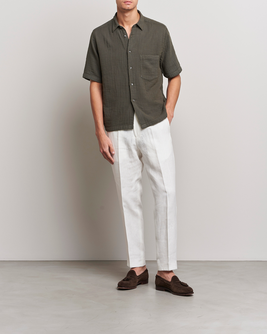 Hombres | Camisas | Oscar Jacobson | Regular Fit City Crepe Cotton Shirt Green