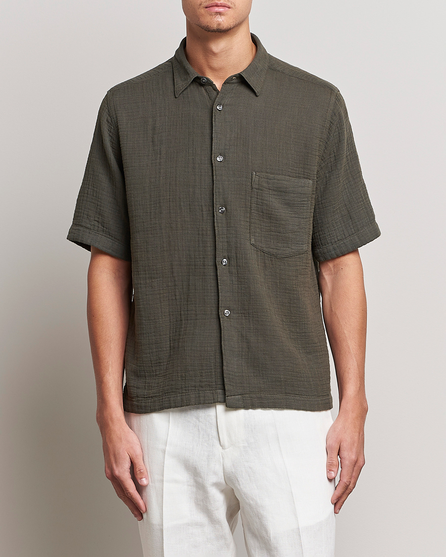 Hombres | Camisas | Oscar Jacobson | Regular Fit City Crepe Cotton Shirt Green