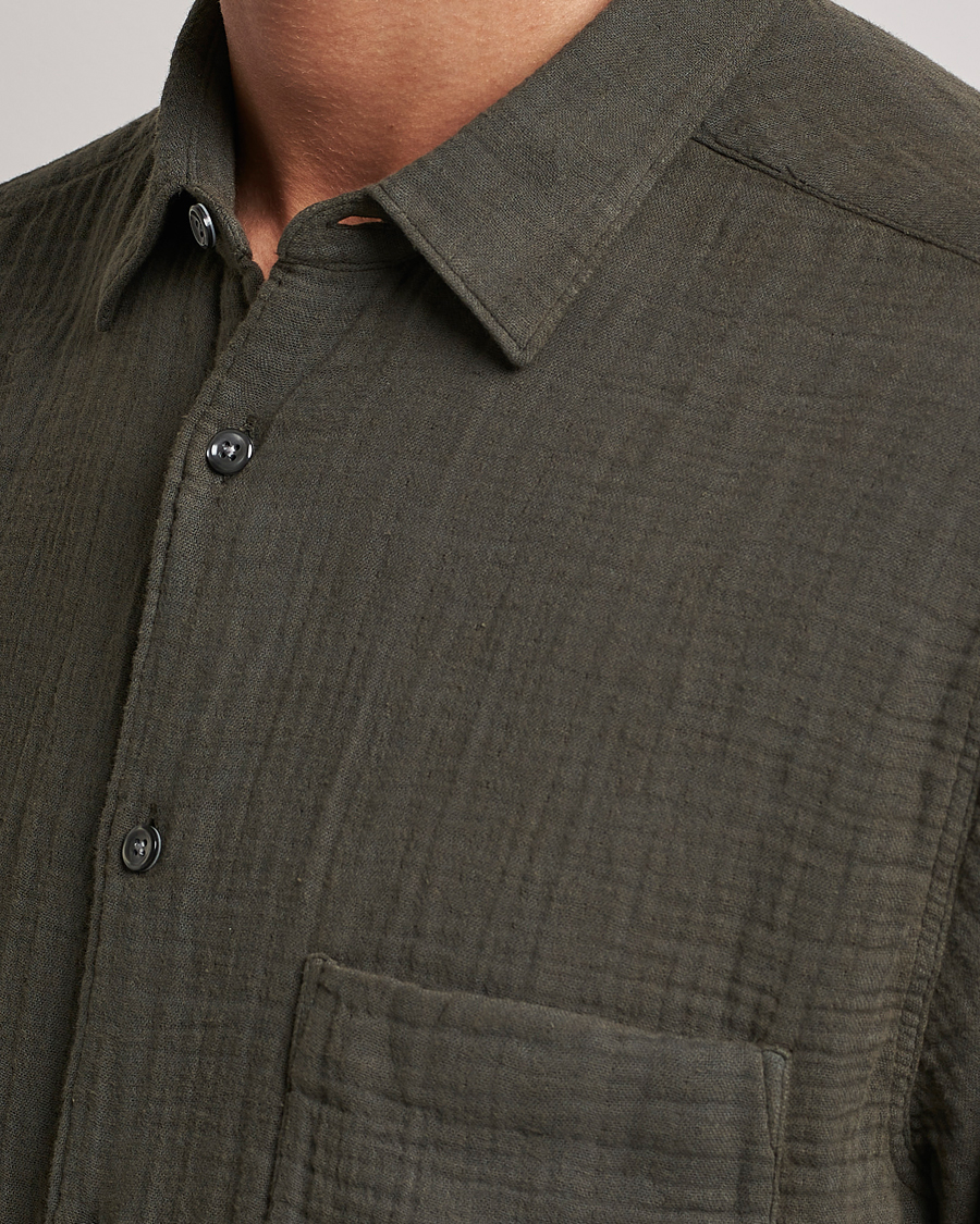 Hombres | Camisas | Oscar Jacobson | Regular Fit City Crepe Cotton Shirt Green