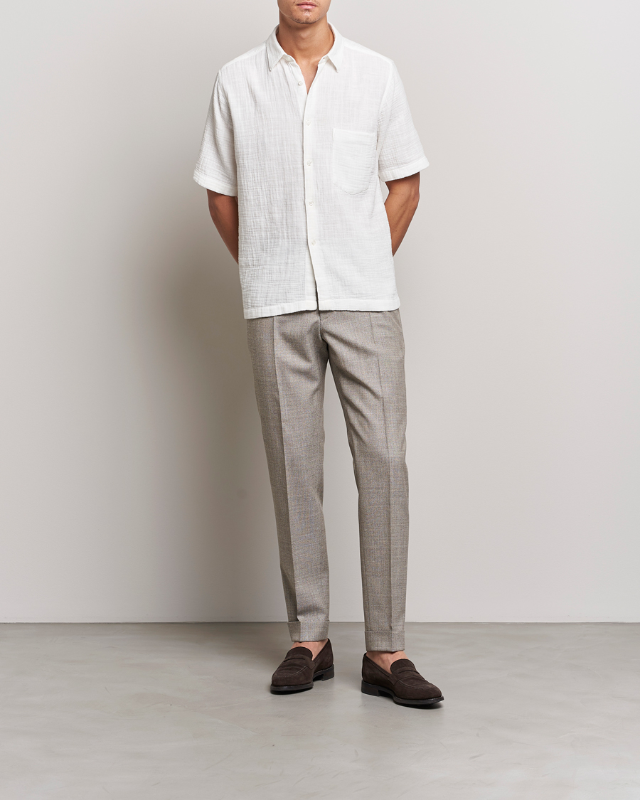 Hombres | Camisas | Oscar Jacobson | Regular Fit City Crepe Linen Shirt Off White