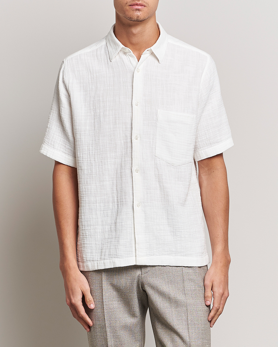 Hombres | Camisas | Oscar Jacobson | Regular Fit City Crepe Linen Shirt Off White
