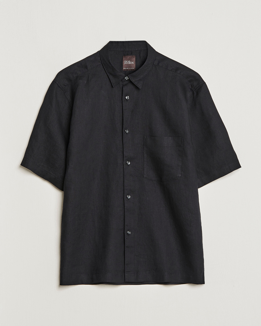 Hombres | Camisas | Oscar Jacobson | Regular Fit City Signature Linen Shirt Black