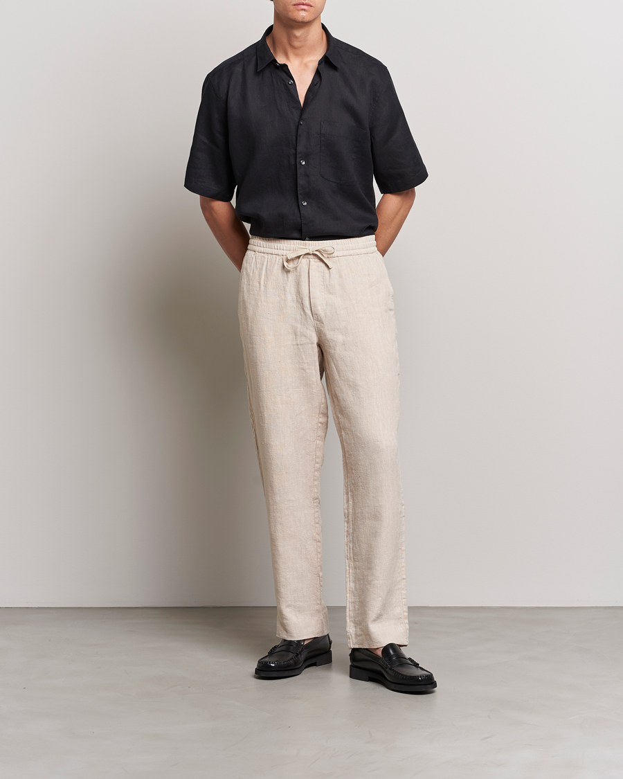 Hombres | Camisas | Oscar Jacobson | Regular Fit City Signature Linen Shirt Black