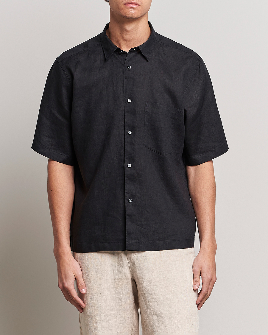 Hombres | Camisas | Oscar Jacobson | Regular Fit City Signature Linen Shirt Black