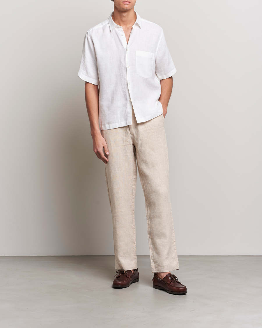Hombres | Camisas | Oscar Jacobson | Regular Fit City Signature Linen Shirt White