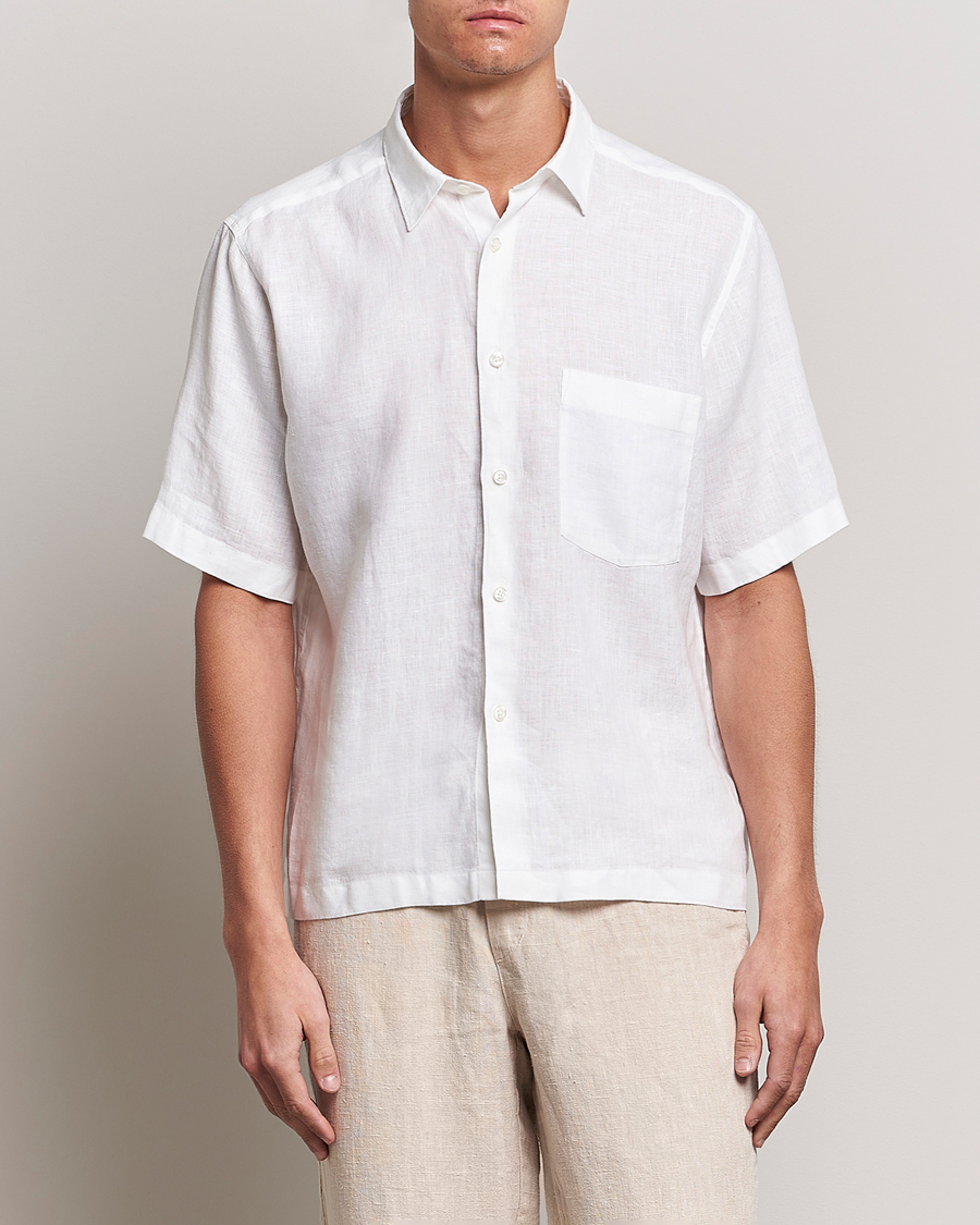 Hombres | Camisas | Oscar Jacobson | Regular Fit City Signature Linen Shirt White