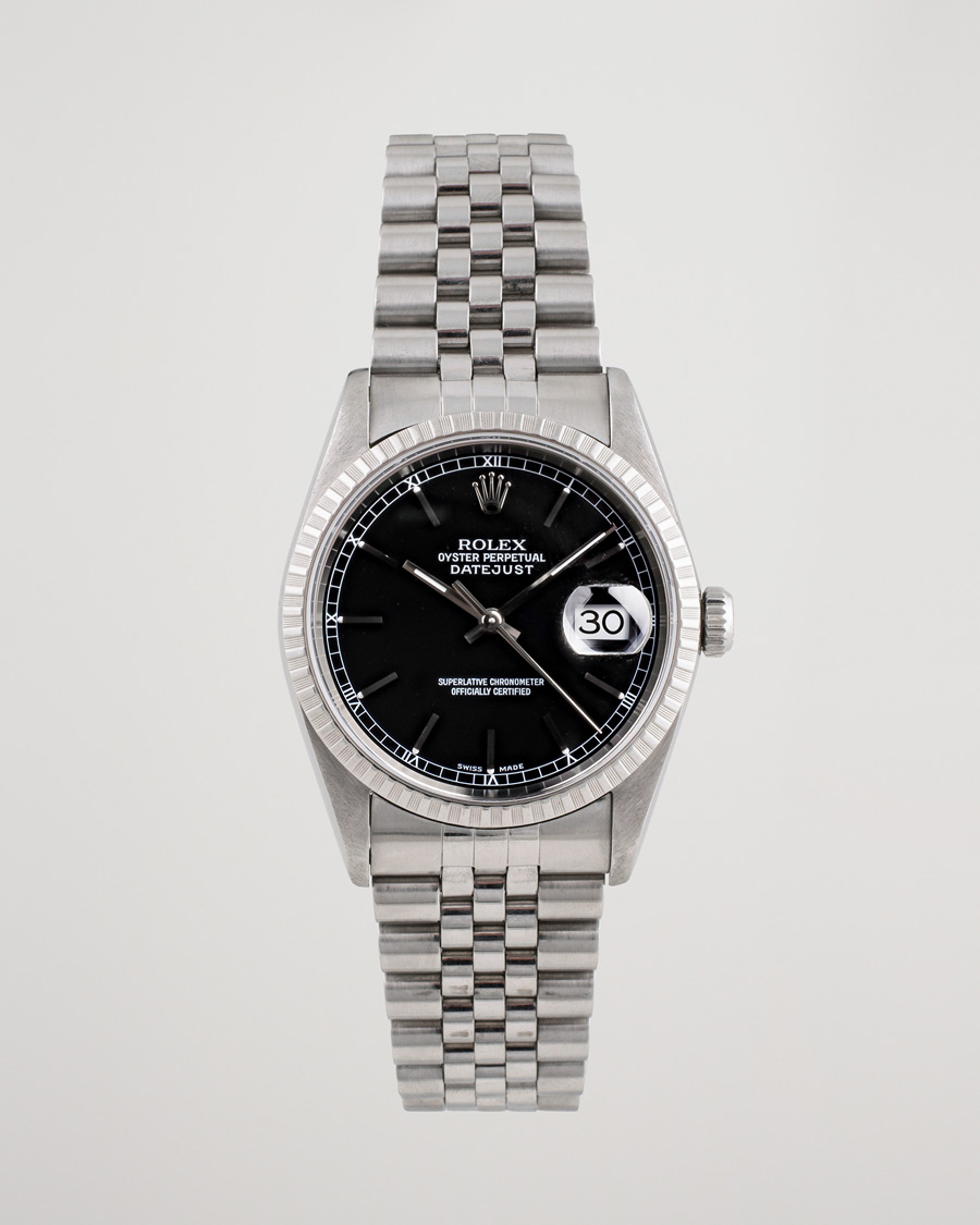 Hombres | Pre-Owned & Vintage Watches | Rolex Pre-Owned | Datejust 16220 Oyster Perpetual Black Steel Black