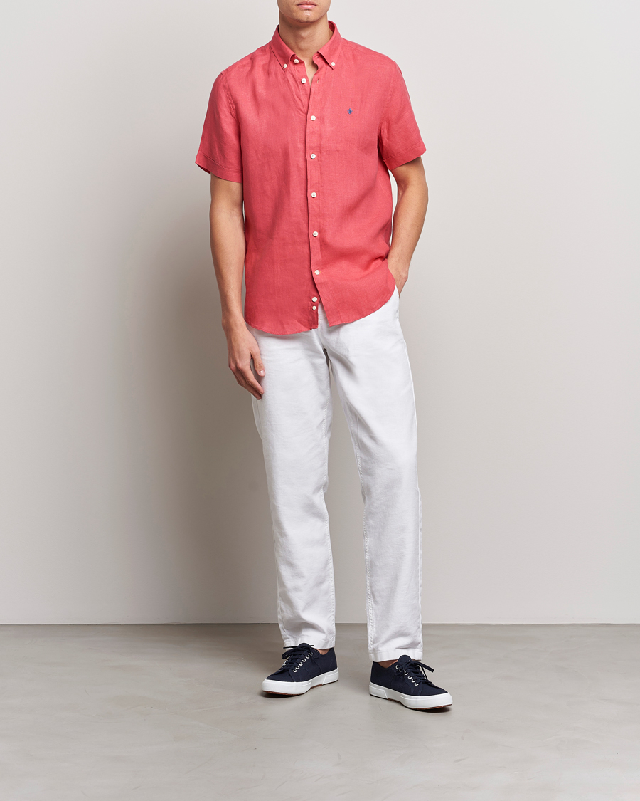Hombres | Camisas | Morris | Douglas Linen Short Sleeve Shirt Cerise