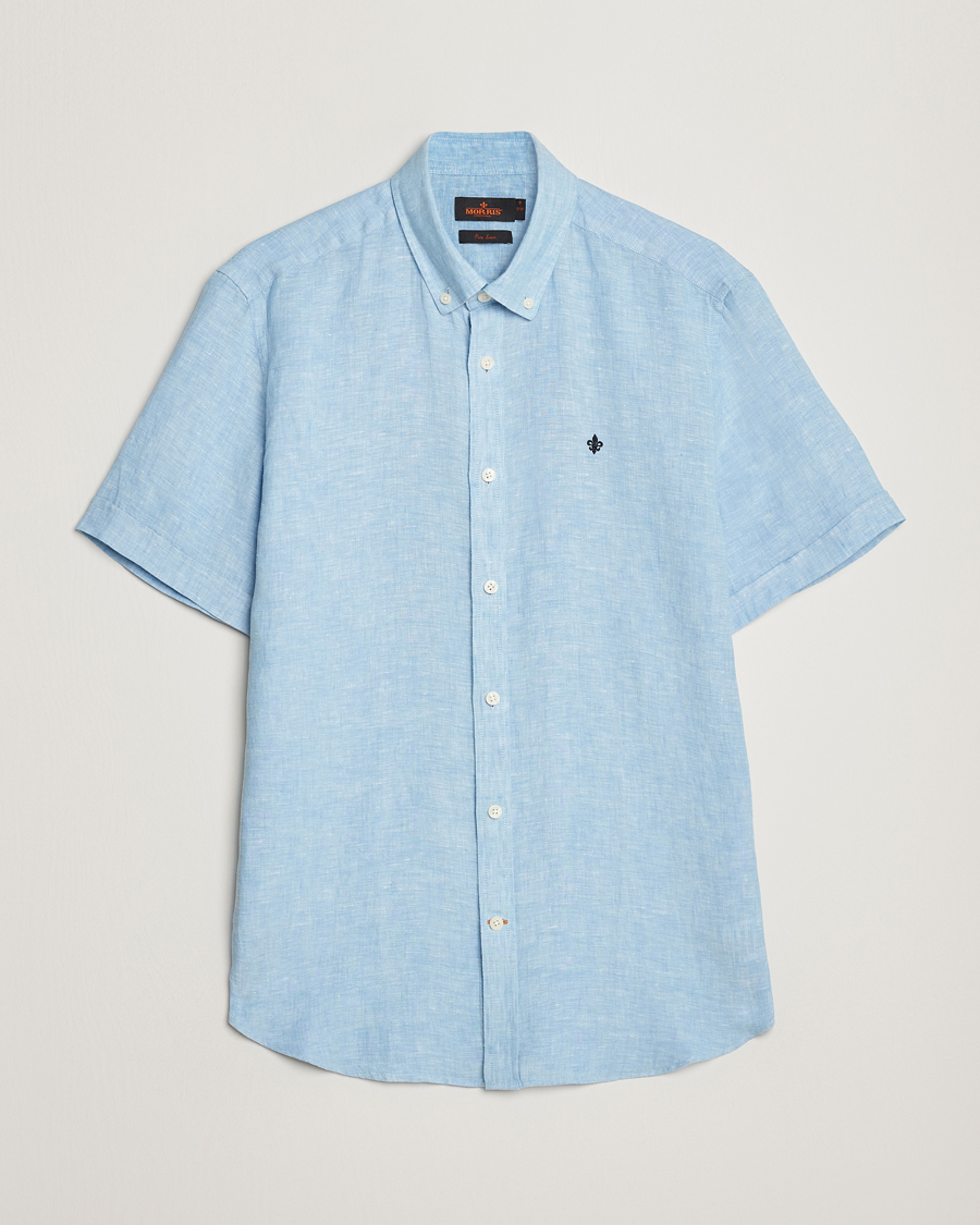 Hombres | Camisas | Morris | Douglas Short Sleeve Linen Shirt Light Blue