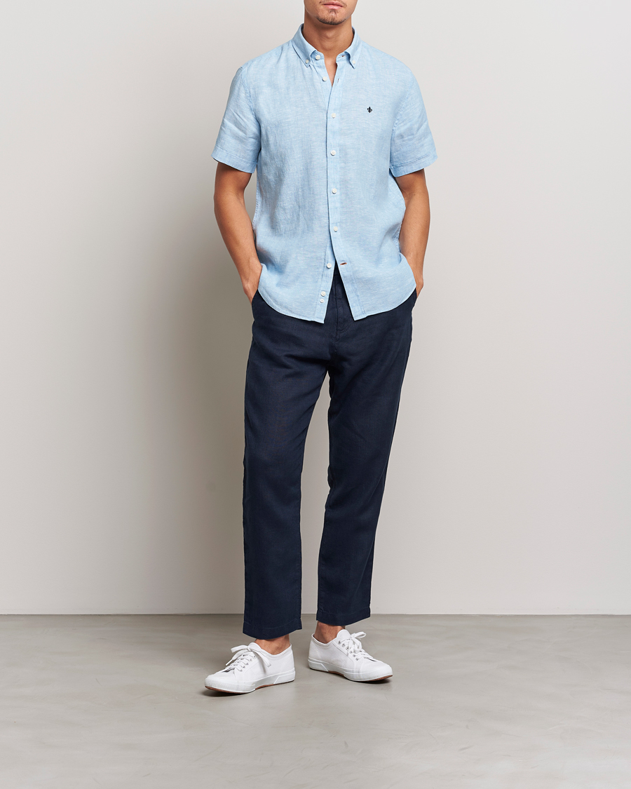 Hombres | Camisas | Morris | Douglas Short Sleeve Linen Shirt Light Blue
