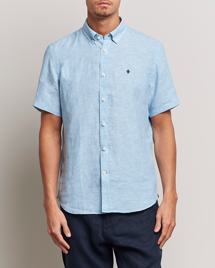 Hombres | Camisas | Morris | Douglas Short Sleeve Linen Shirt Light Blue