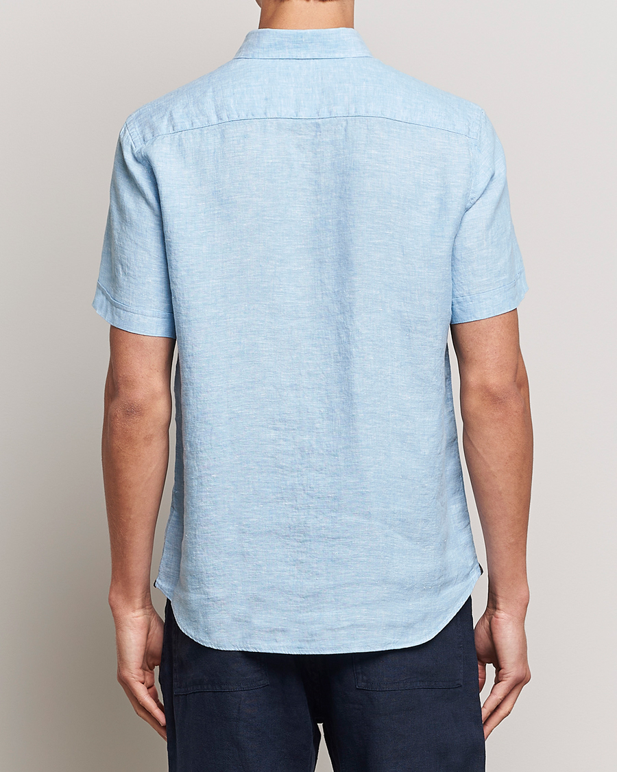 Hombres | Camisas | Morris | Douglas Short Sleeve Linen Shirt Light Blue