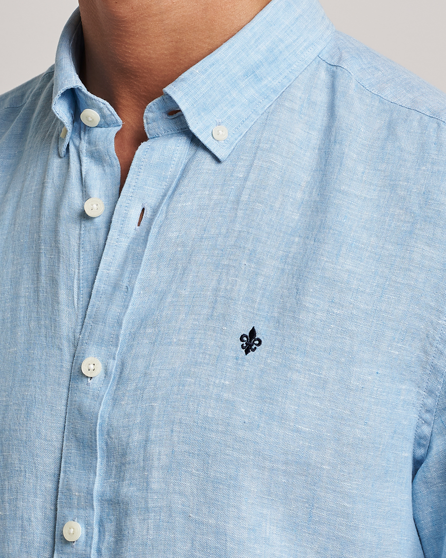 Hombres | Camisas | Morris | Douglas Short Sleeve Linen Shirt Light Blue