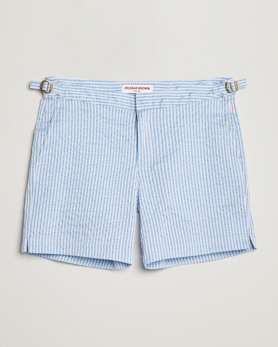 Hombres | Bañadores | Orlebar Brown | Bulldog Classic Stripe Swimshorts White/Light Island Sky