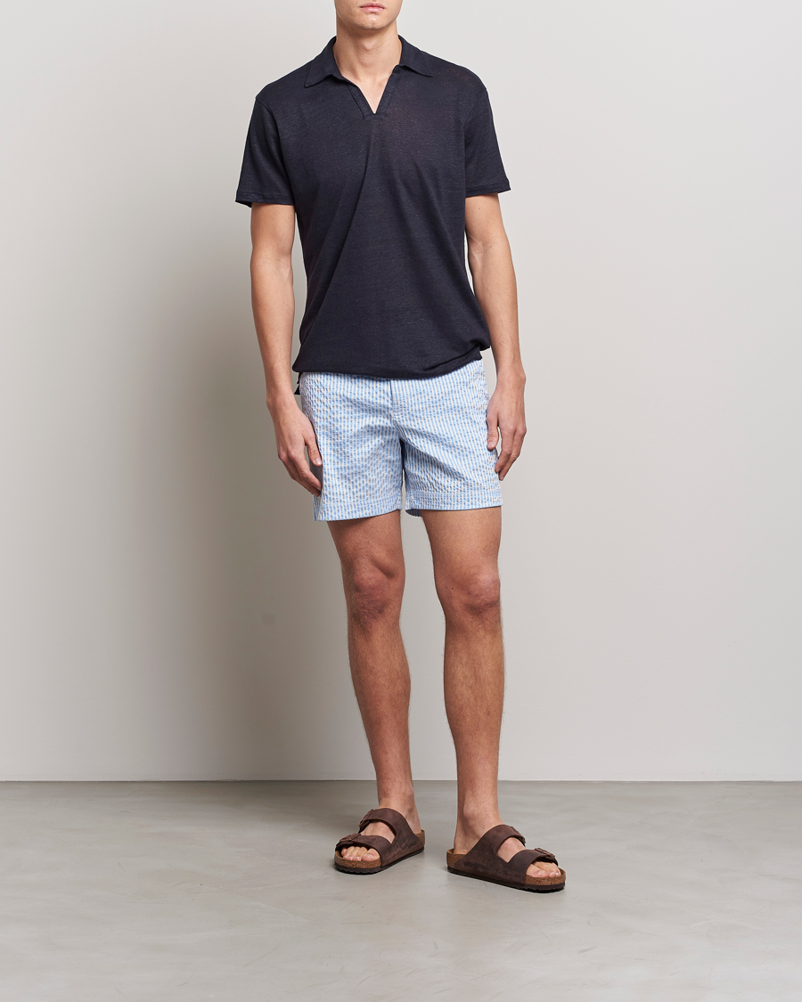 Hombres | Bañadores | Orlebar Brown | Bulldog Classic Stripe Swimshorts White/Light Island Sky