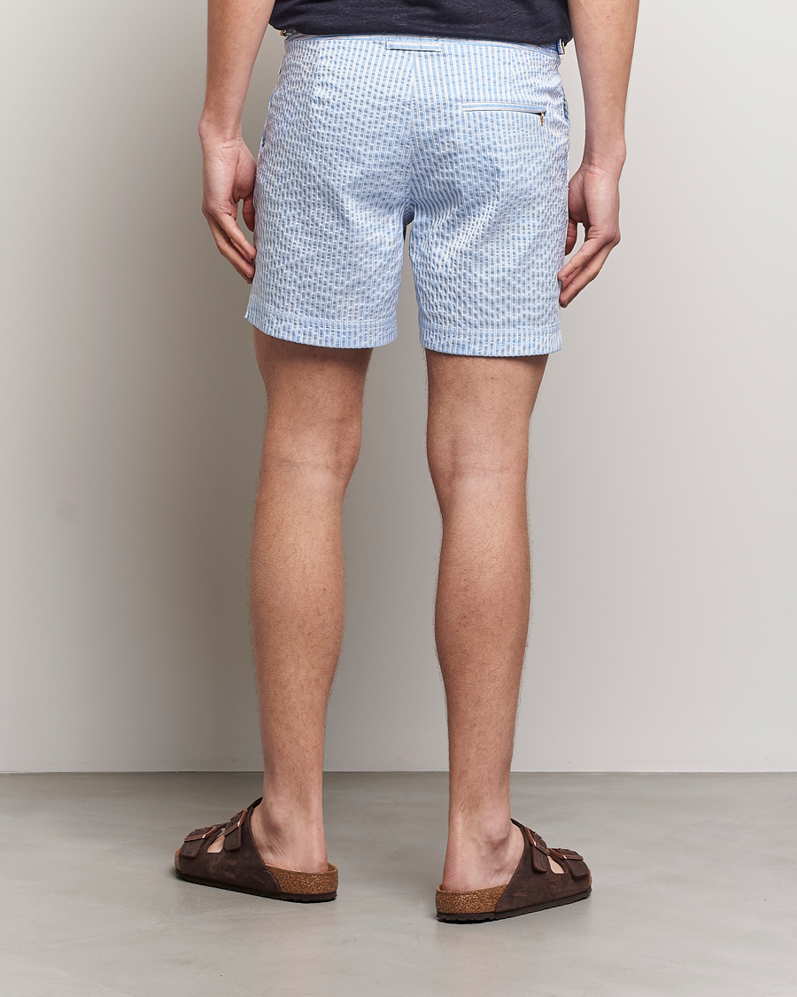 Hombres | Bañadores | Orlebar Brown | Bulldog Classic Stripe Swimshorts White/Light Island Sky