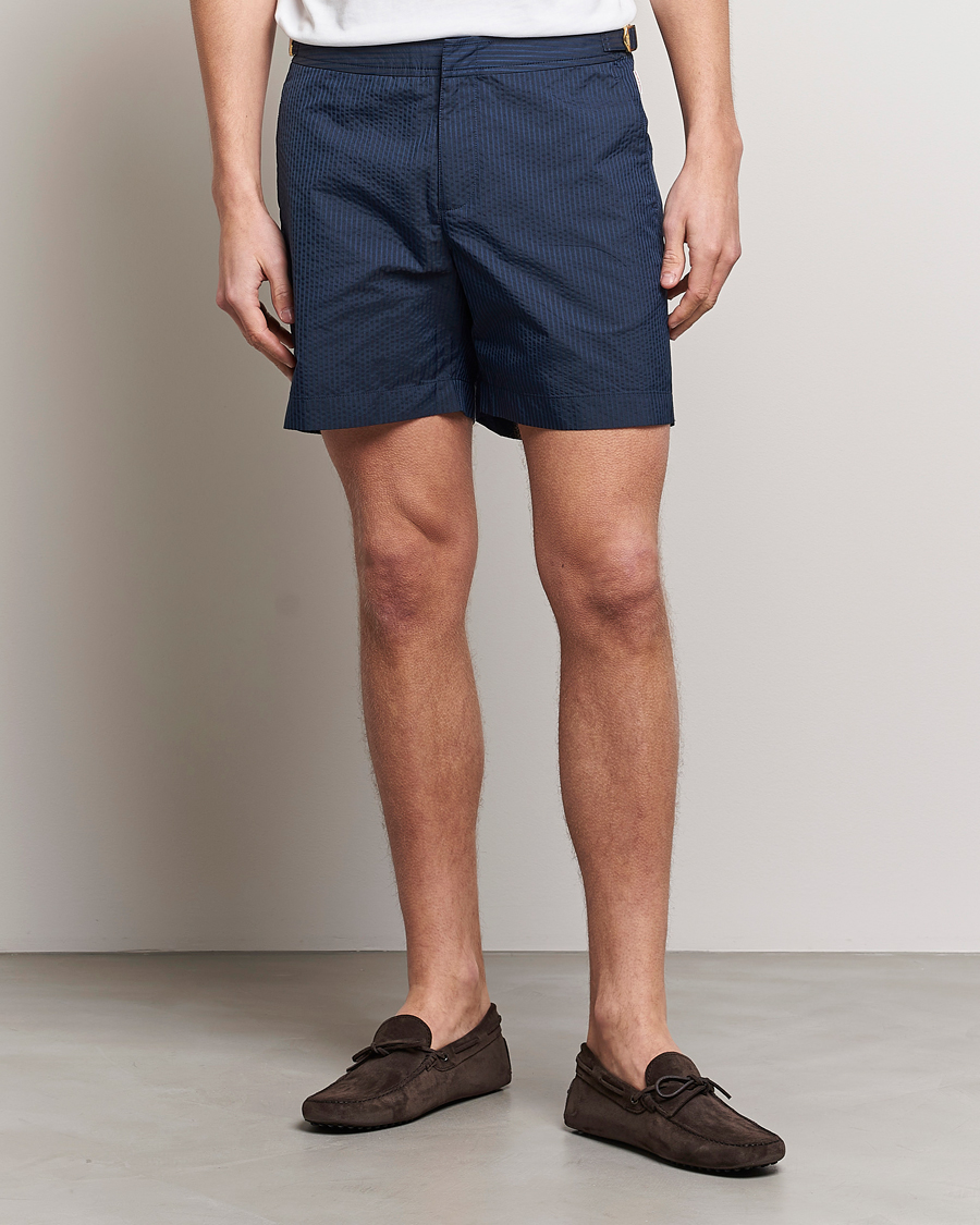 Hombres | Bañadores | Orlebar Brown | Bulldog Tonal Seersucker Swimshorts Night Iris