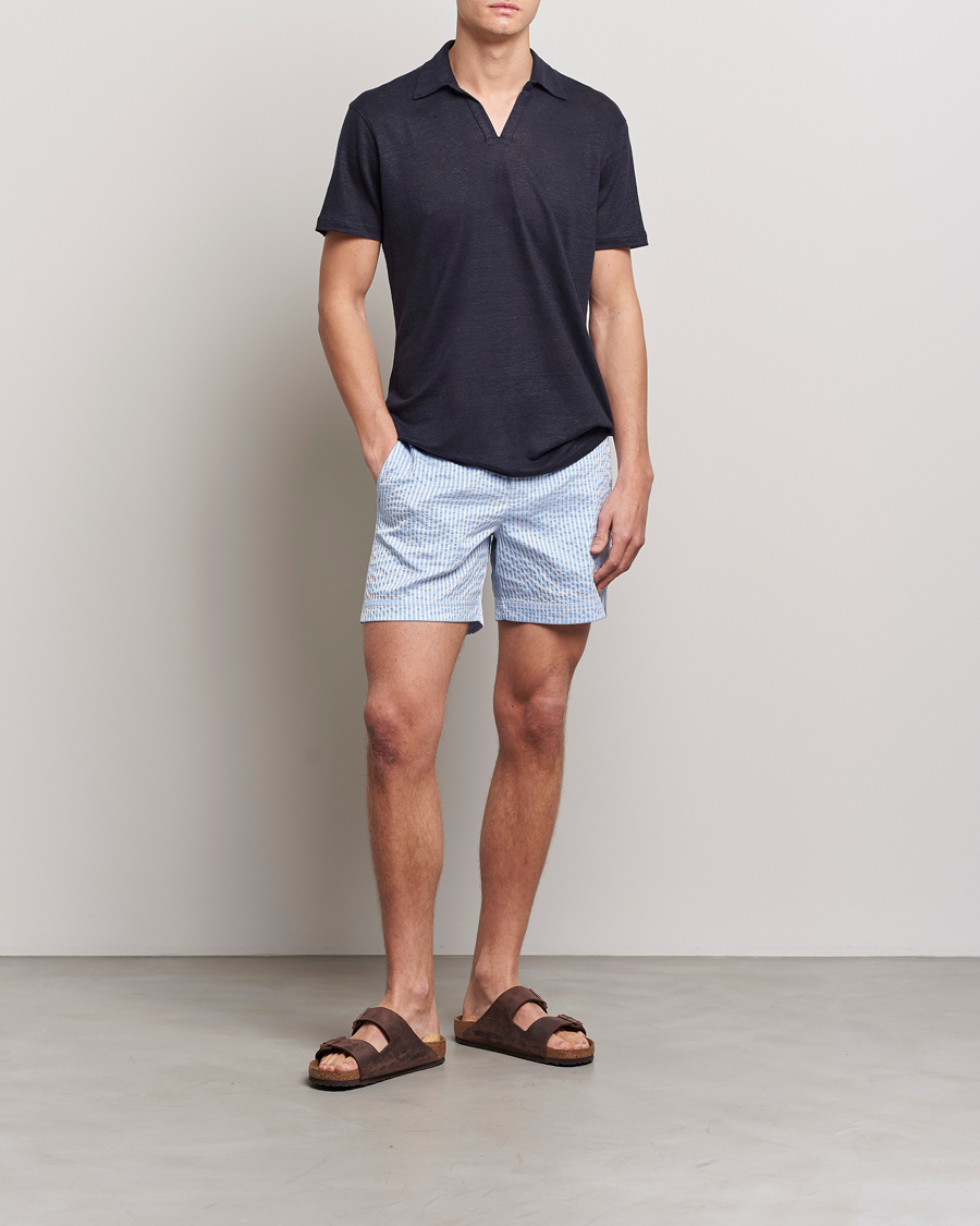 Hombres | Polos | Orlebar Brown | Felix Placket Short Sleeve Linen Polo Night Iris