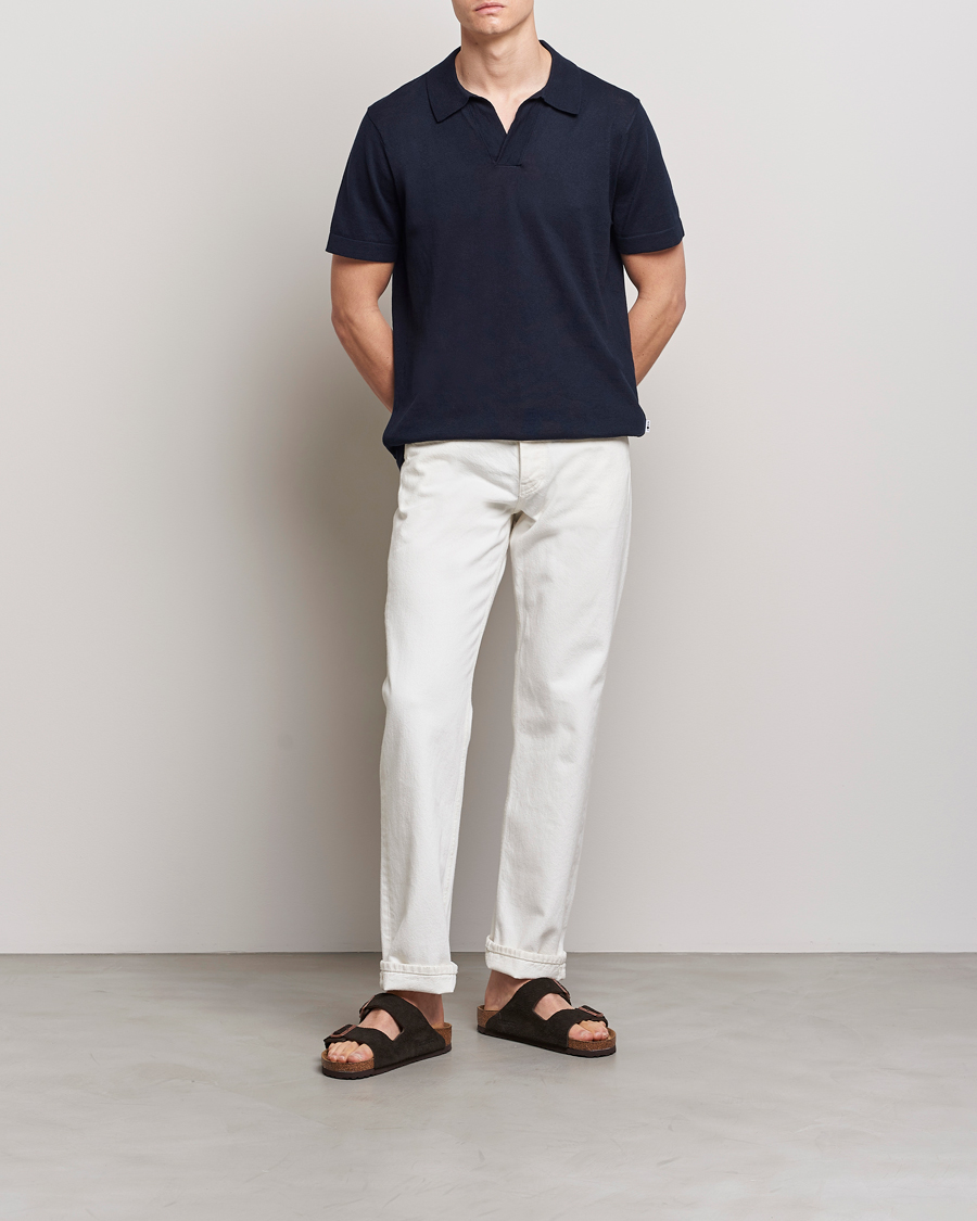 Hombres | Polos | NN07 | Ryan Cotton/Linen Polo Navy Blue