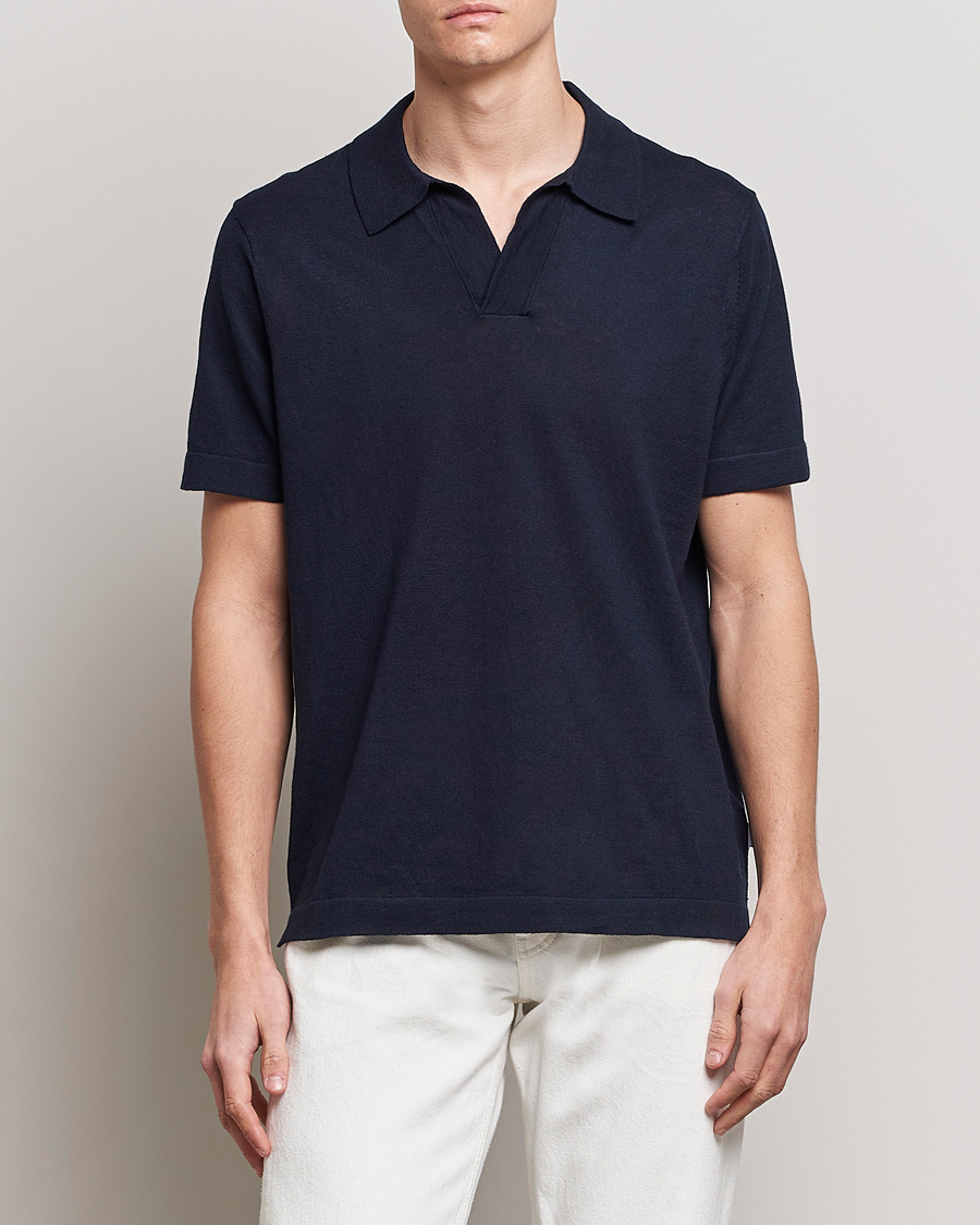 Hombres | Camisas polo de manga corta | NN07 | Ryan Cotton/Linen Polo Navy Blue