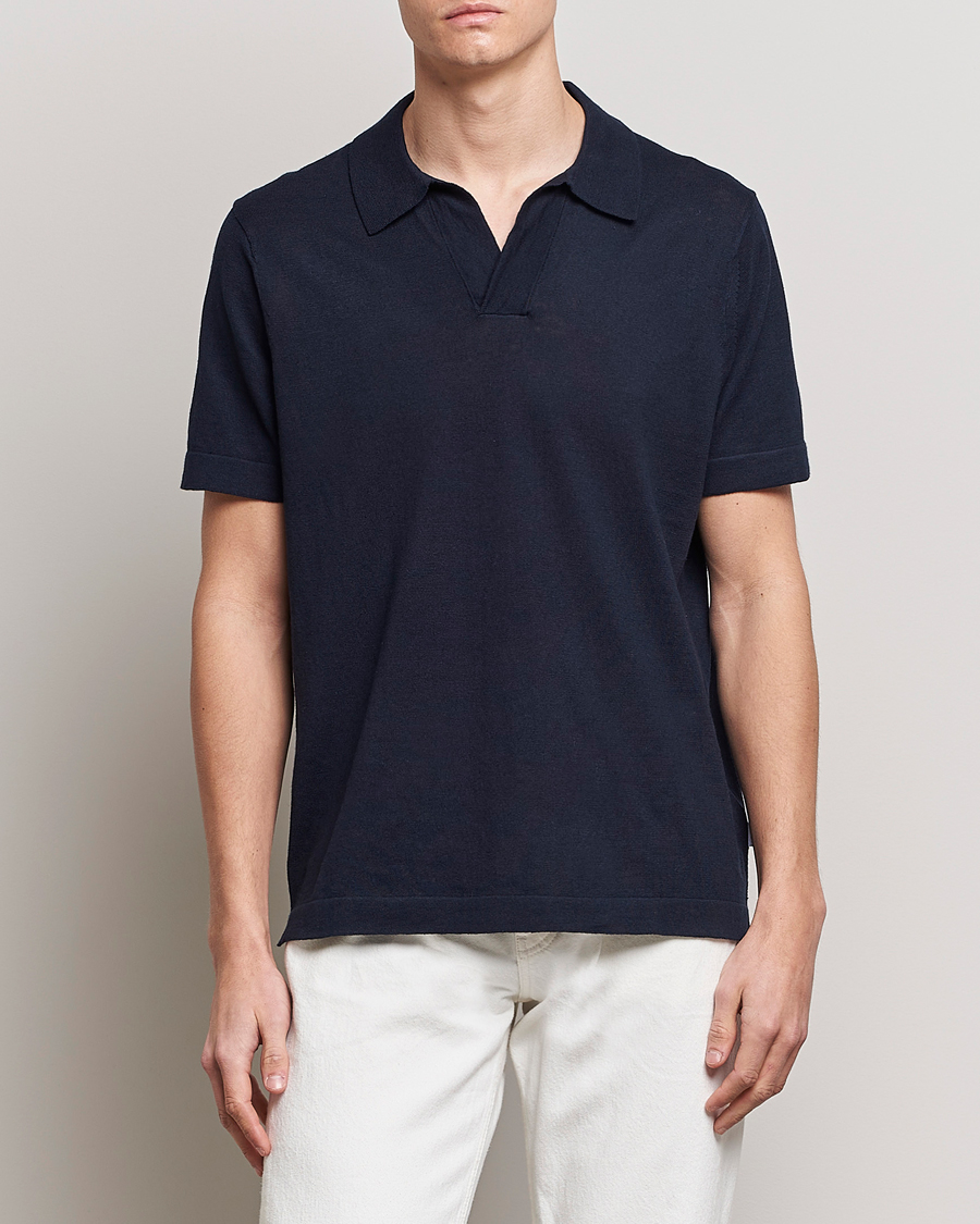 Hombres | Polos | NN07 | Ryan Cotton/Linen Polo Navy Blue