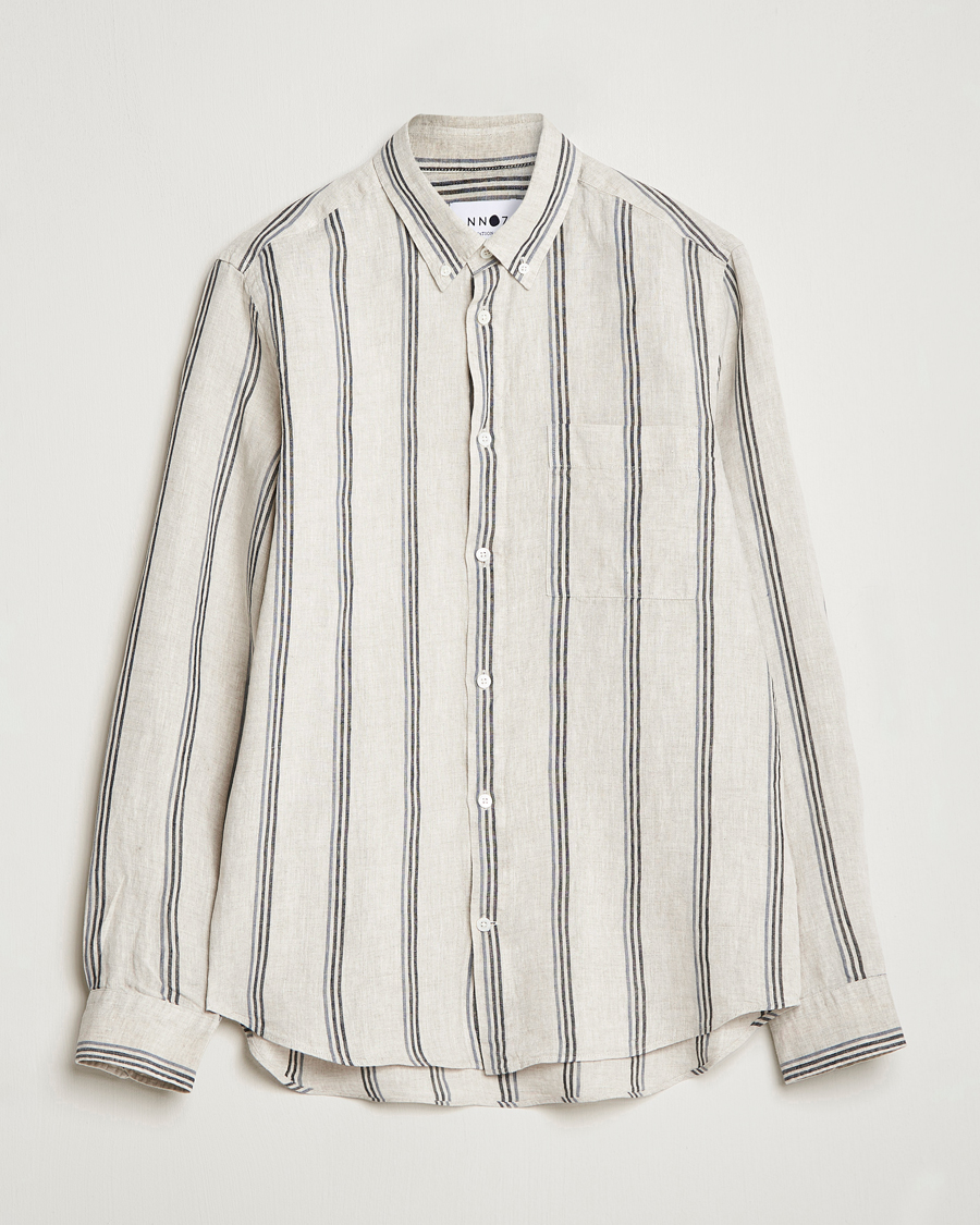 Hombres | Camisas | NN07 | Arne Strinped Linen Shirt Oat