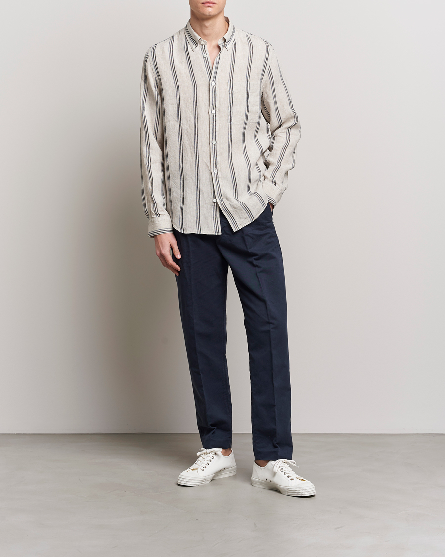 Hombres | Camisas | NN07 | Arne Strinped Linen Shirt Oat