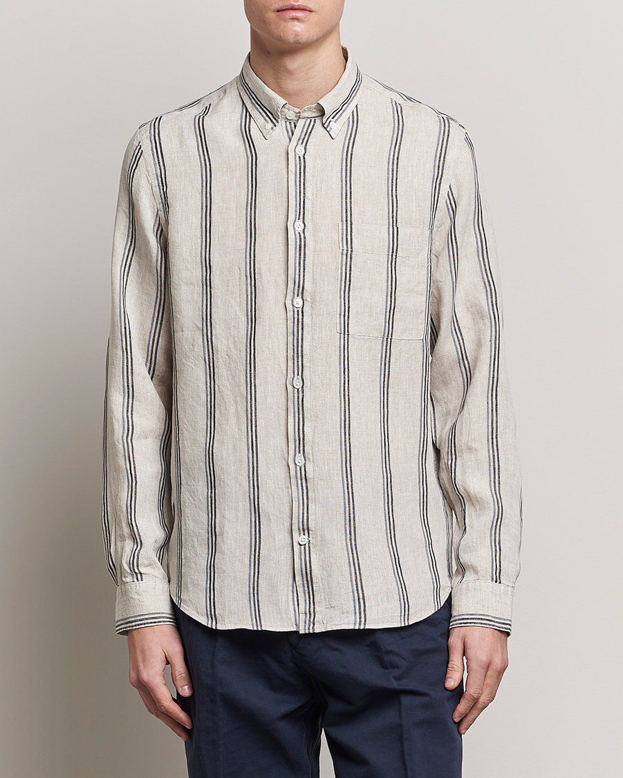 Hombres | Camisas | NN07 | Arne Strinped Linen Shirt Oat