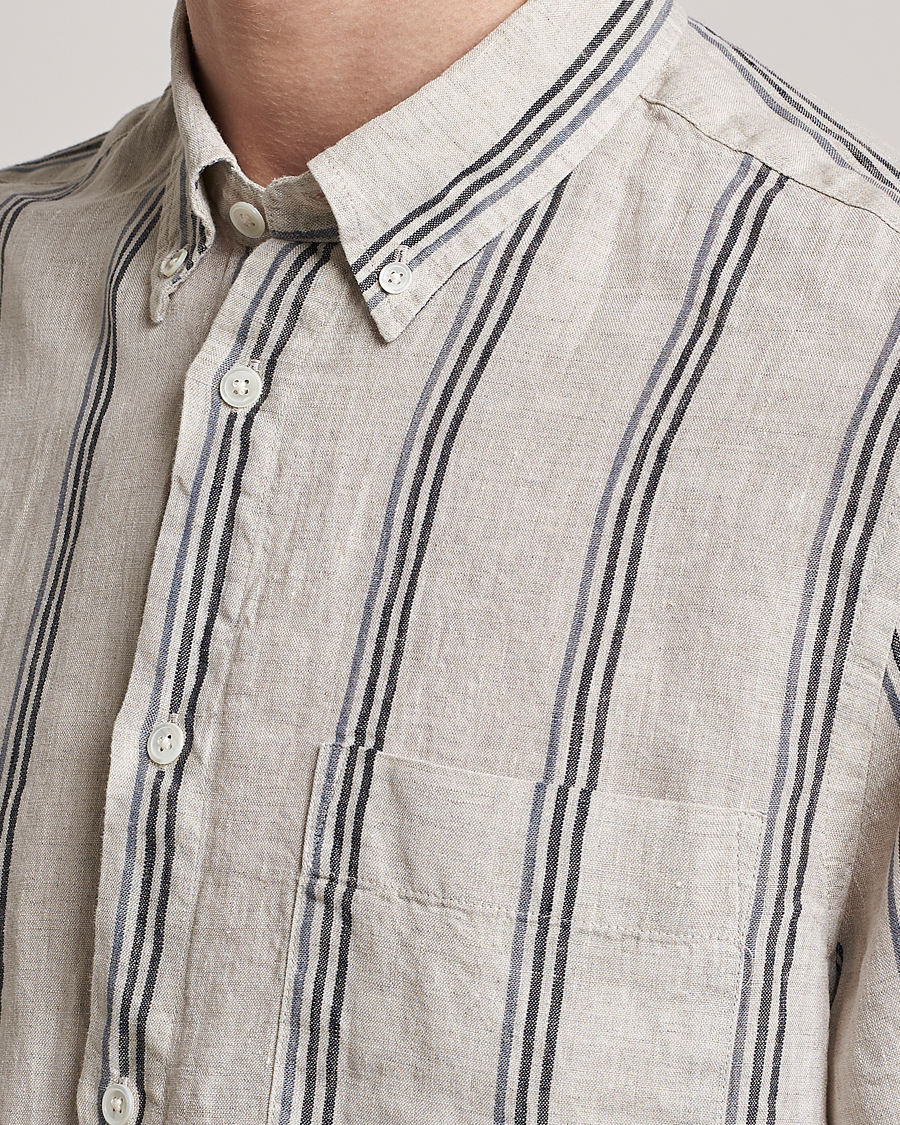 Hombres | Camisas | NN07 | Arne Strinped Linen Shirt Oat