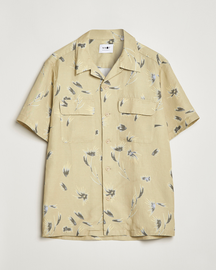 Hombres | Camisas | NN07 | Daniel Short Sleeve Tencel/Linen Printed Shirt Pale Olive