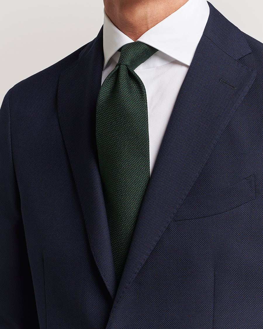 Hombres | Corbatas | Finamore Napoli | Grenadine Silk Tie Forest Green