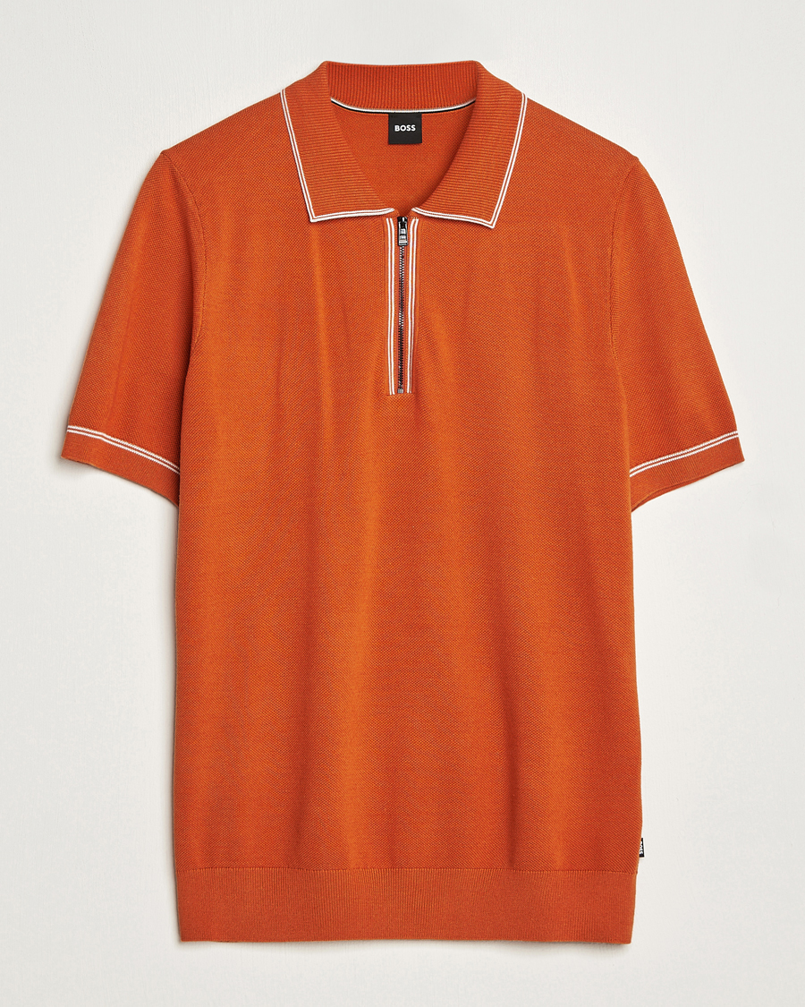 Hombres | Polos | BOSS BLACK | Oleonardo Knitted Half Zip Polo Dark Orange