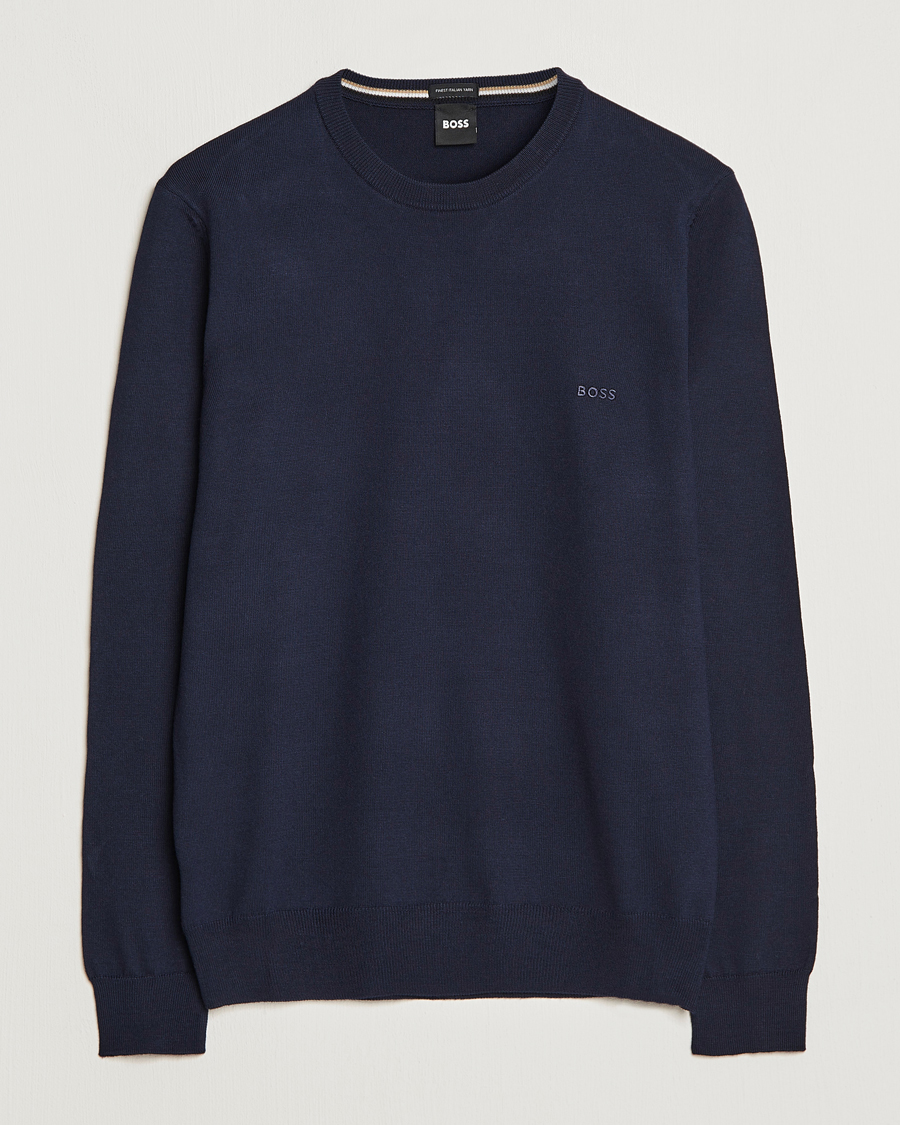 Hombres | Jerséis y prendas de punto | BOSS BLACK | Botto Merino Knitted Pullover Dark Blue