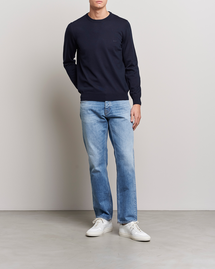 Hombres | Jerséis y prendas de punto | BOSS BLACK | Botto Merino Knitted Pullover Dark Blue