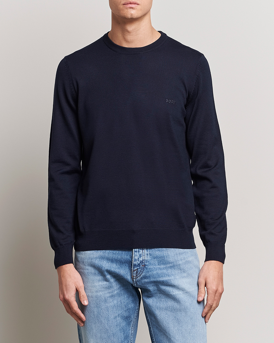 Hombres | Jerséis y prendas de punto | BOSS BLACK | Botto Merino Knitted Pullover Dark Blue