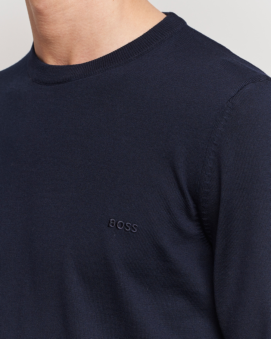 Hombres | Jerséis y prendas de punto | BOSS BLACK | Botto Merino Knitted Pullover Dark Blue